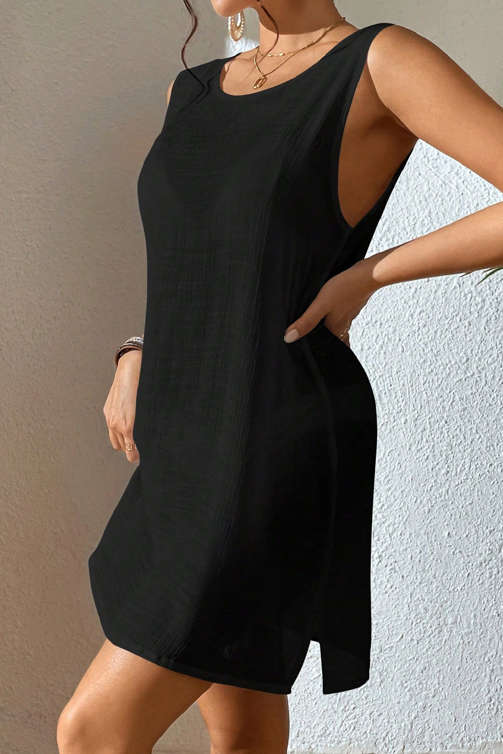 Kadın Beyaz Sırt Detaylı Yırtmaçlı Plaj Elbisesi Pareo