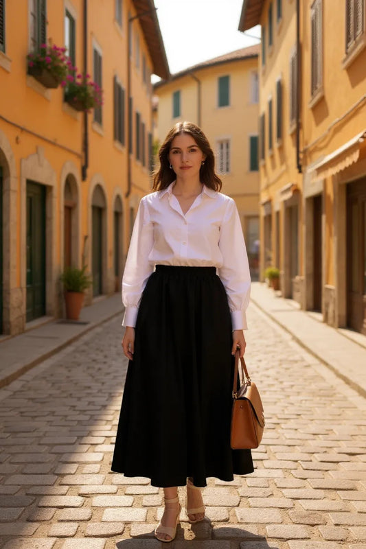 Kadın Kahverengi Double Kumaş Beli Lastikli Cepli Etek