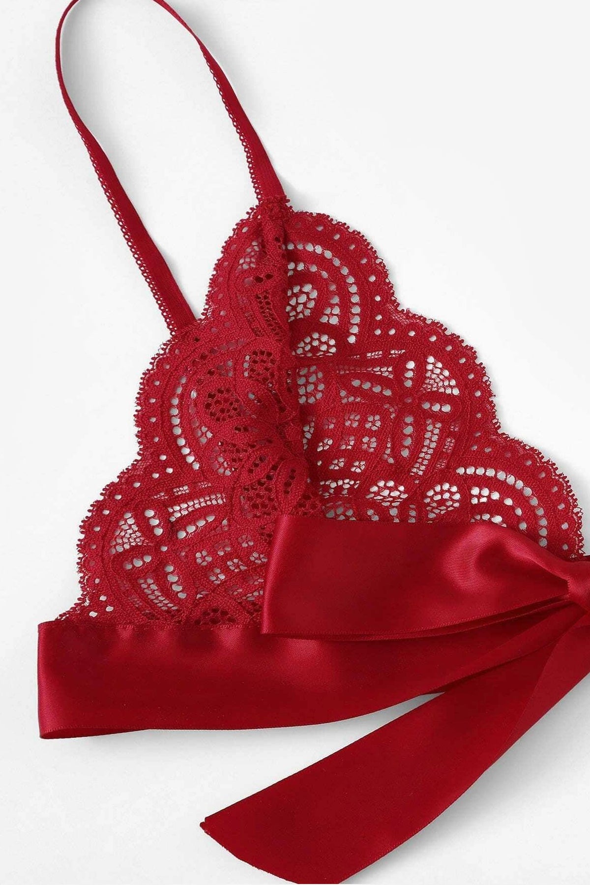 Kadın Bordo Kurdelalı Ve Dantelli Sütyen Külot Takımı