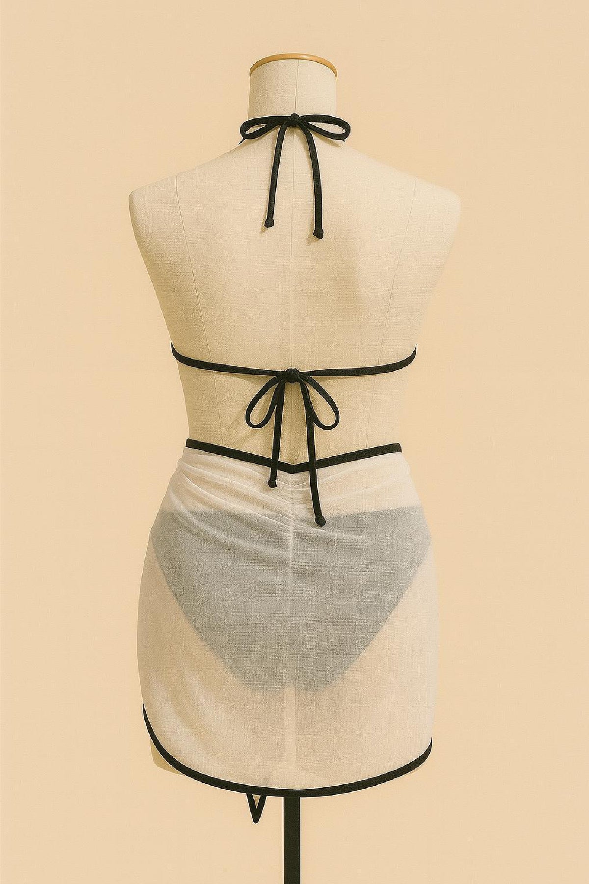 Kadın Siyah ve Leopar Desenli Pareolu 3'lü Bikini Takımı