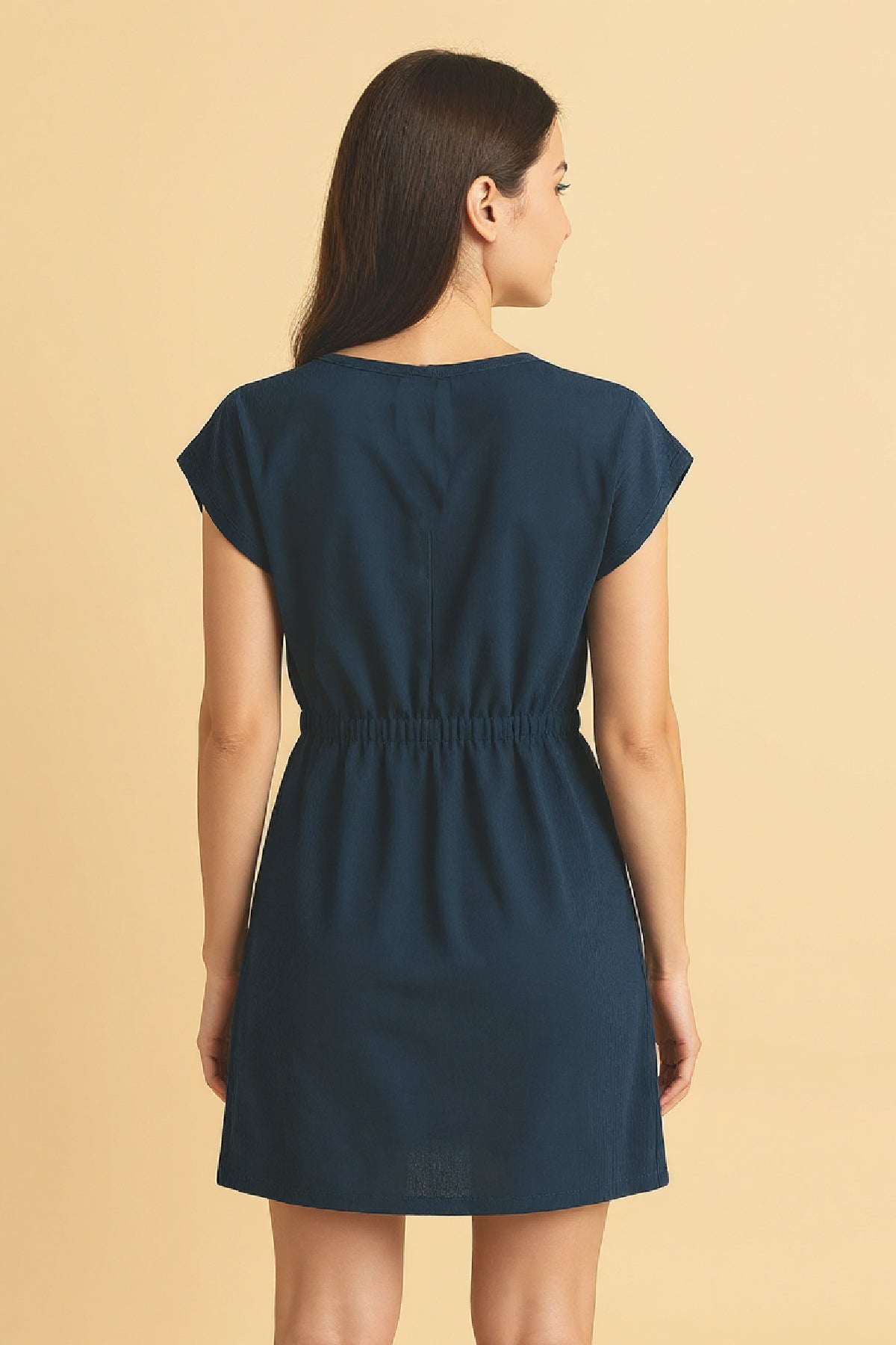 Kadın Haki Yanları Yırtmaçlı Tokalı V Yaka Mini Plaj Elbisesi