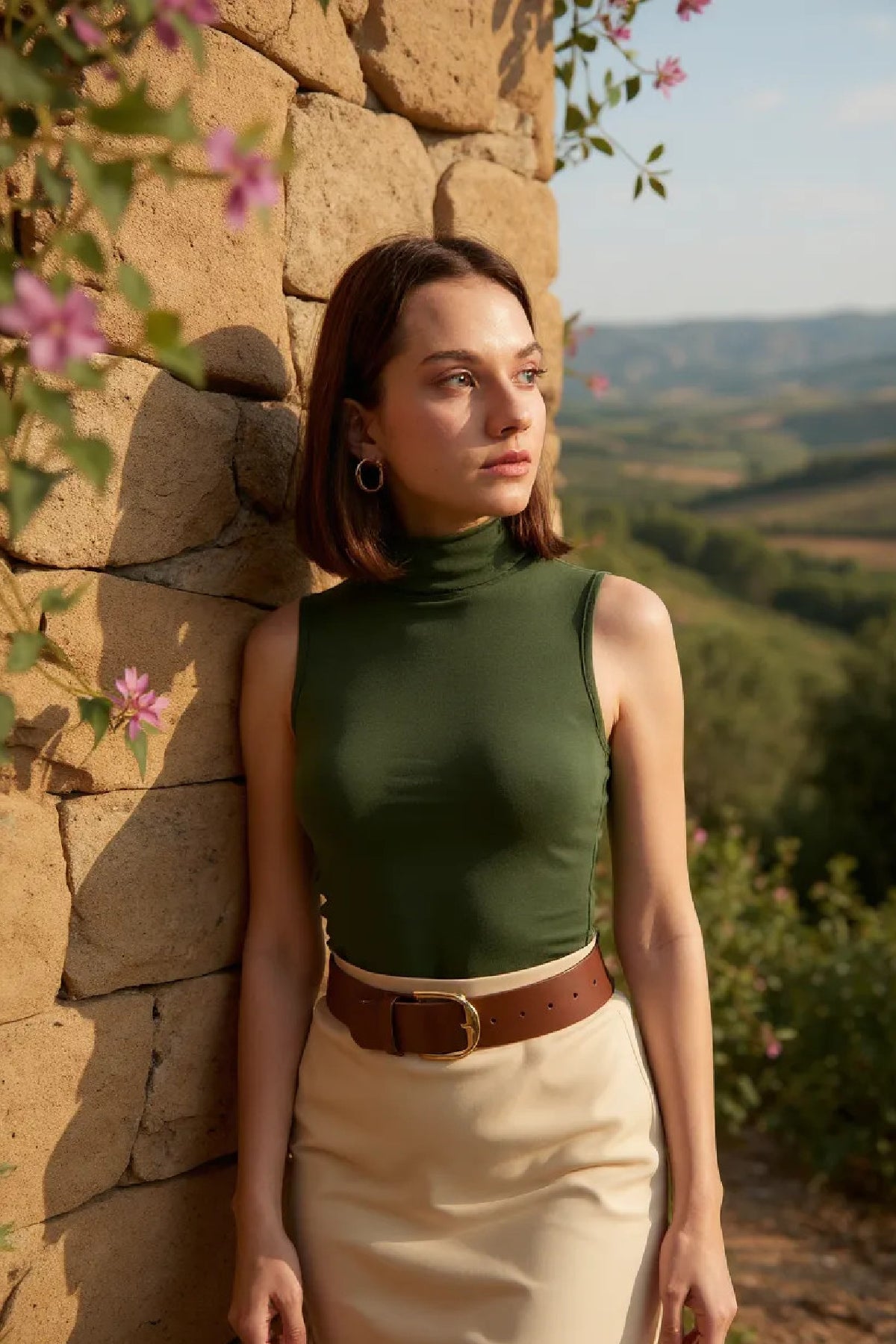 Kadın Mavi Kolsuz Balıkçı Yaka Basic Bluz