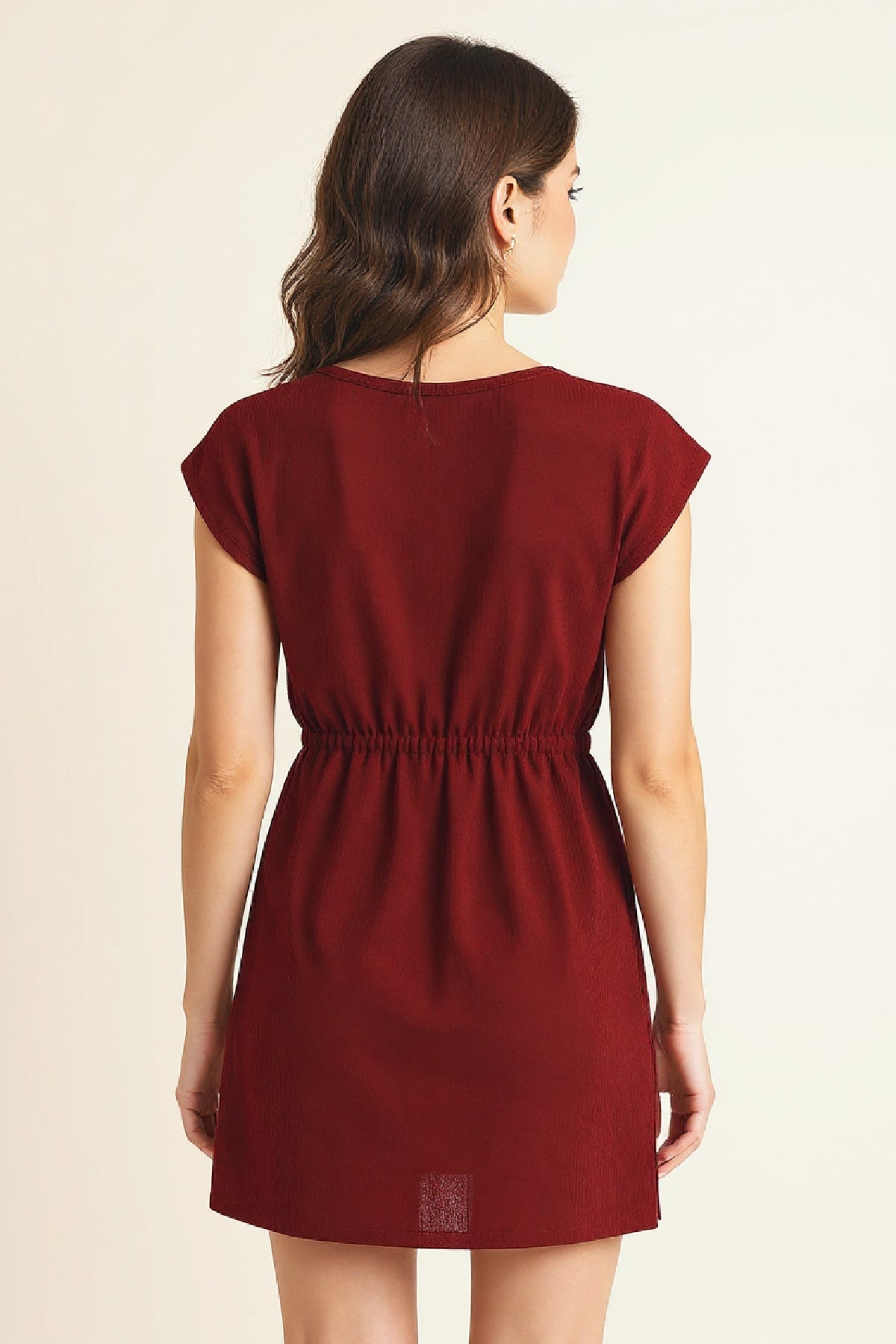 Kadın Haki Yanları Yırtmaçlı Tokalı V Yaka Mini Plaj Elbisesi