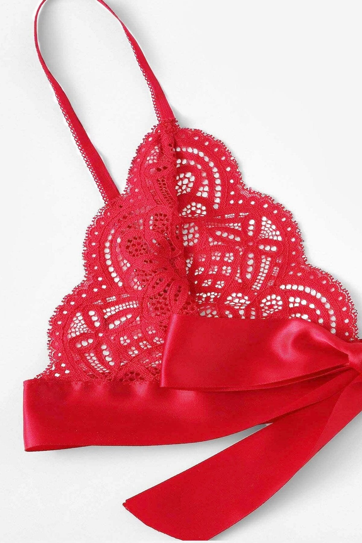Kadın Kırmızı Kurdelalı Ve Dantelli Sütyen Külot Takımı