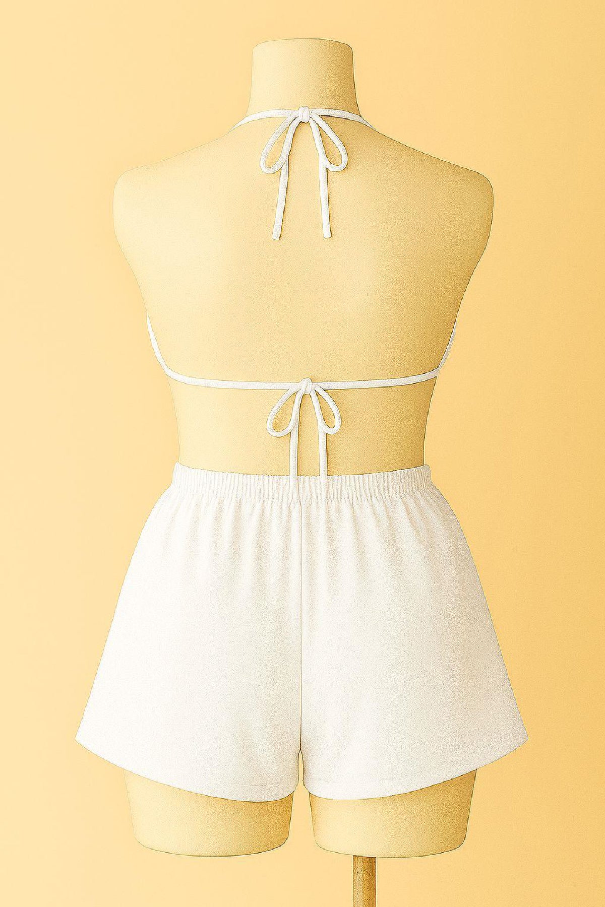 Kadın Fuşya Şortlu Belden ve Boyundan Bağlamalı Bikini Takımı