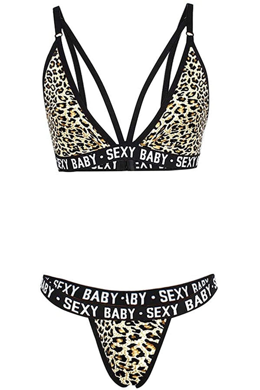 Kadın Leopar Desenli Yazı Detaylı Ipli Sütyen Takımı