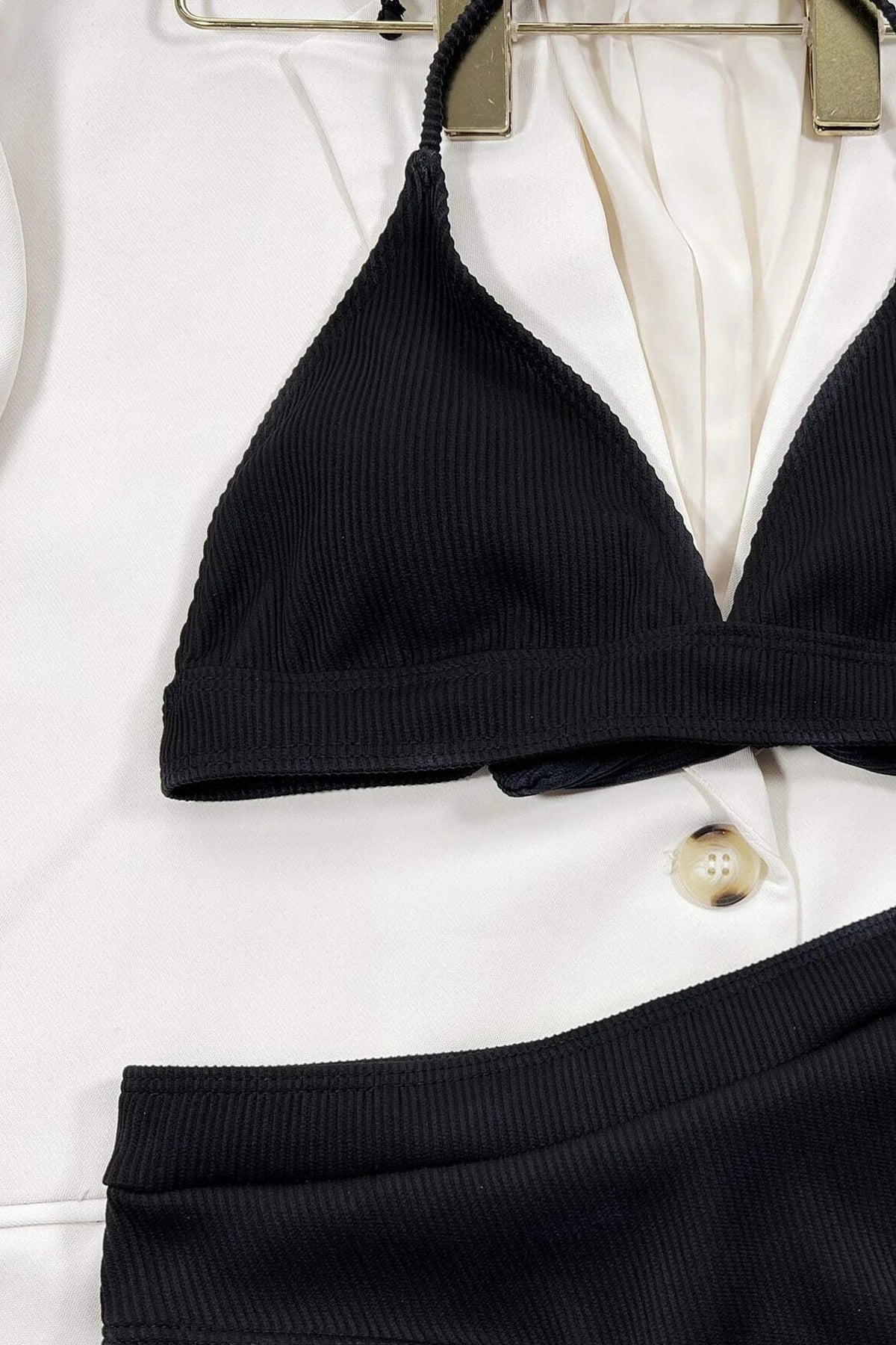 Kadın Siyah Boyundan Ve Belden Bağlamalı Yüksek Bel Bikini Takımı