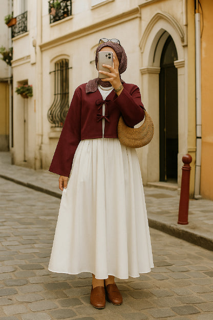 Kadın Bordo Kısa Kimono Ceket – Zarif ve Şık Kombin Parçası