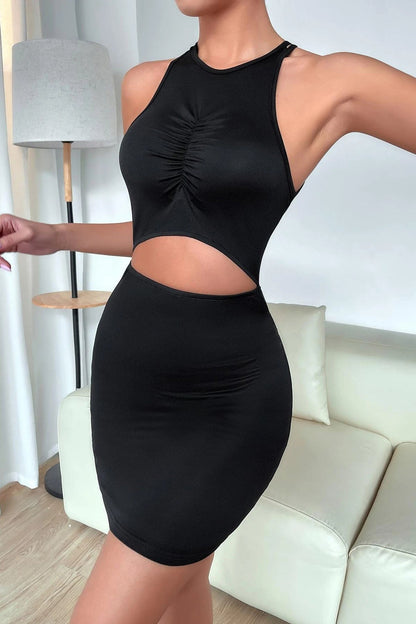 Kadın Siyah Göbek Dekolteli Çapraz Sırt Detaylı Gecelik