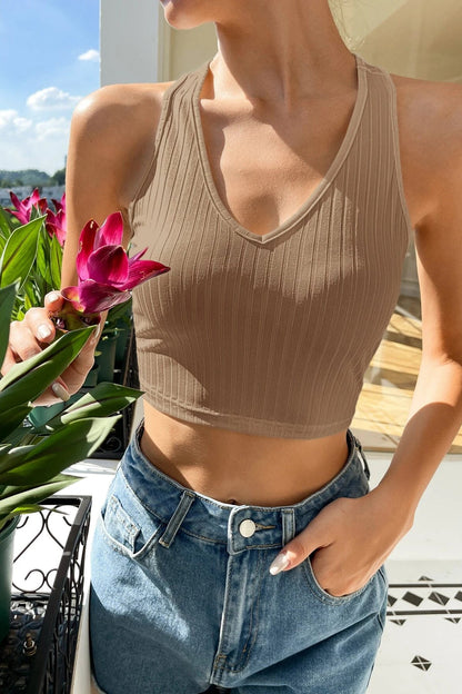 Kadın Kahverengi Racer Sırt Crop Top Bluz