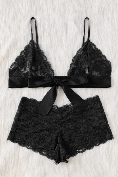 Kadın Siyah Dantelli & Kurdelalı Sütyen Külot Takımı