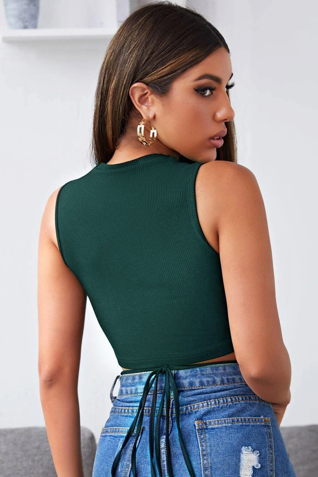 Kadın Yeşil Çapraz Bağlamalı Crop Top Büstiyer