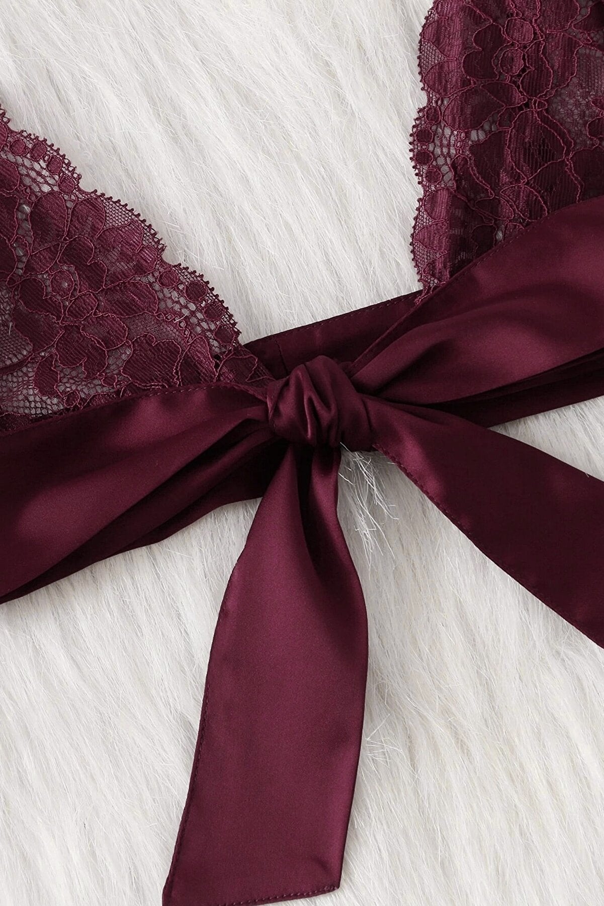 Kadın Bordo Dantelli & Kurdelalı Sütyen Külot Takımı