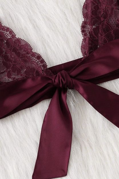 Kadın Bordo Dantelli & Kurdelalı Sütyen Külot Takımı