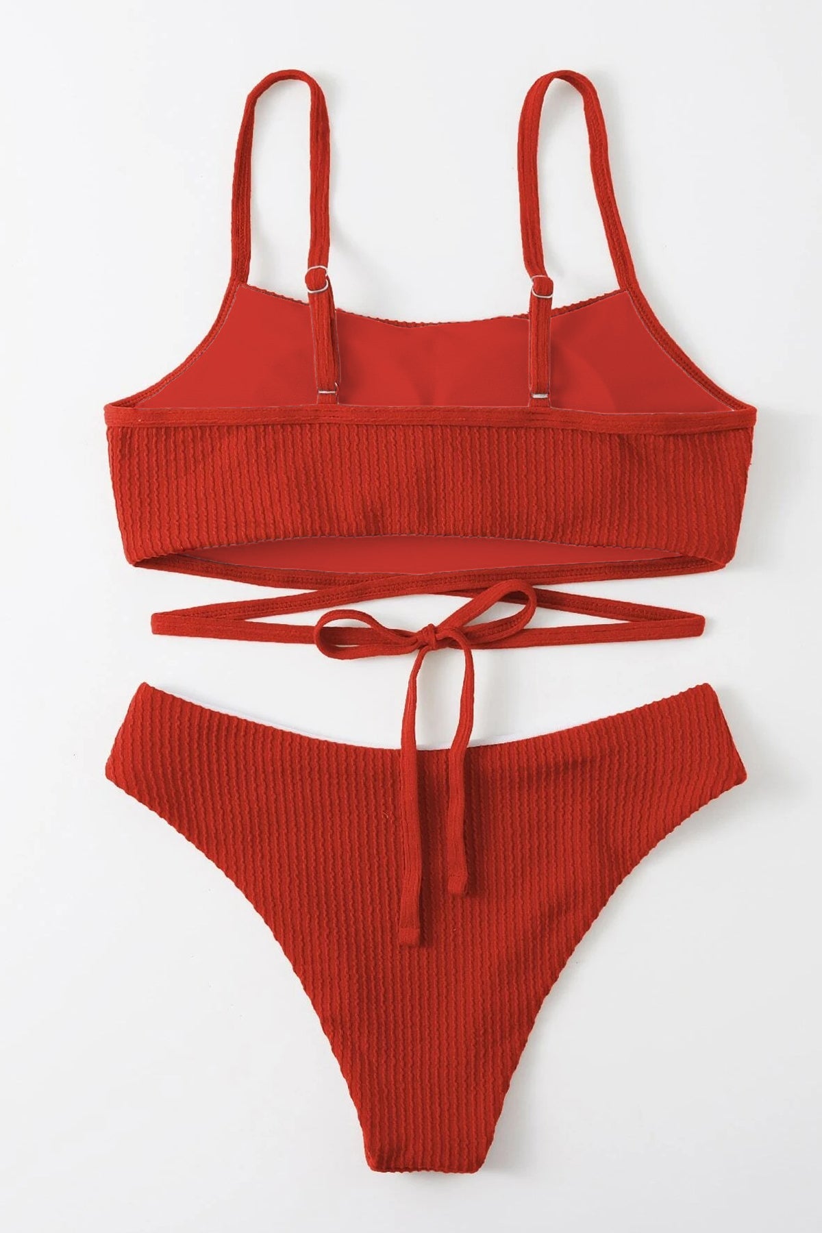 Kadın Kırmızı Çapraz Bağlama Detaylı Yüksek Bel Bikini Takımı