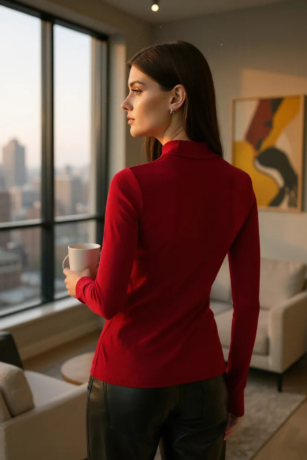 Kadın Mavi Parmak Detaylı Esnek Uzun Kollu Body