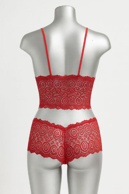 Kadın Bordo Dantel Bralet Şort Takımı – Asil ve Sofistike İç Giyim