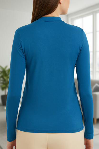 Kadın Mavi Parmak Detaylı Esnek Uzun Kollu Body