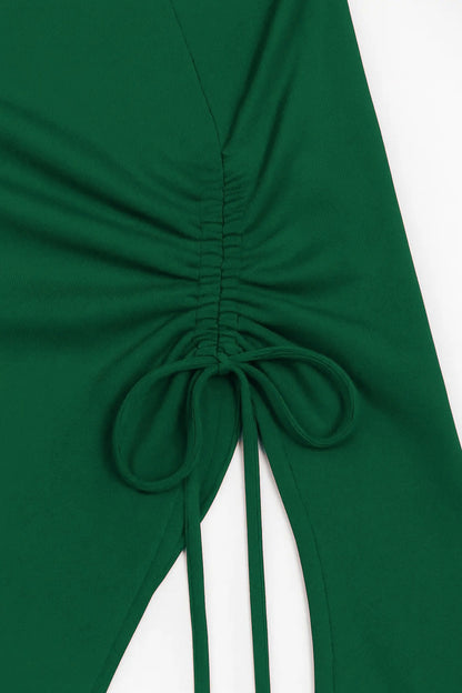 Kadın Siyah Uzun İspanyol Kollu Asimetirik Yaka Yandan Bağlamalı Drapeli Bluz