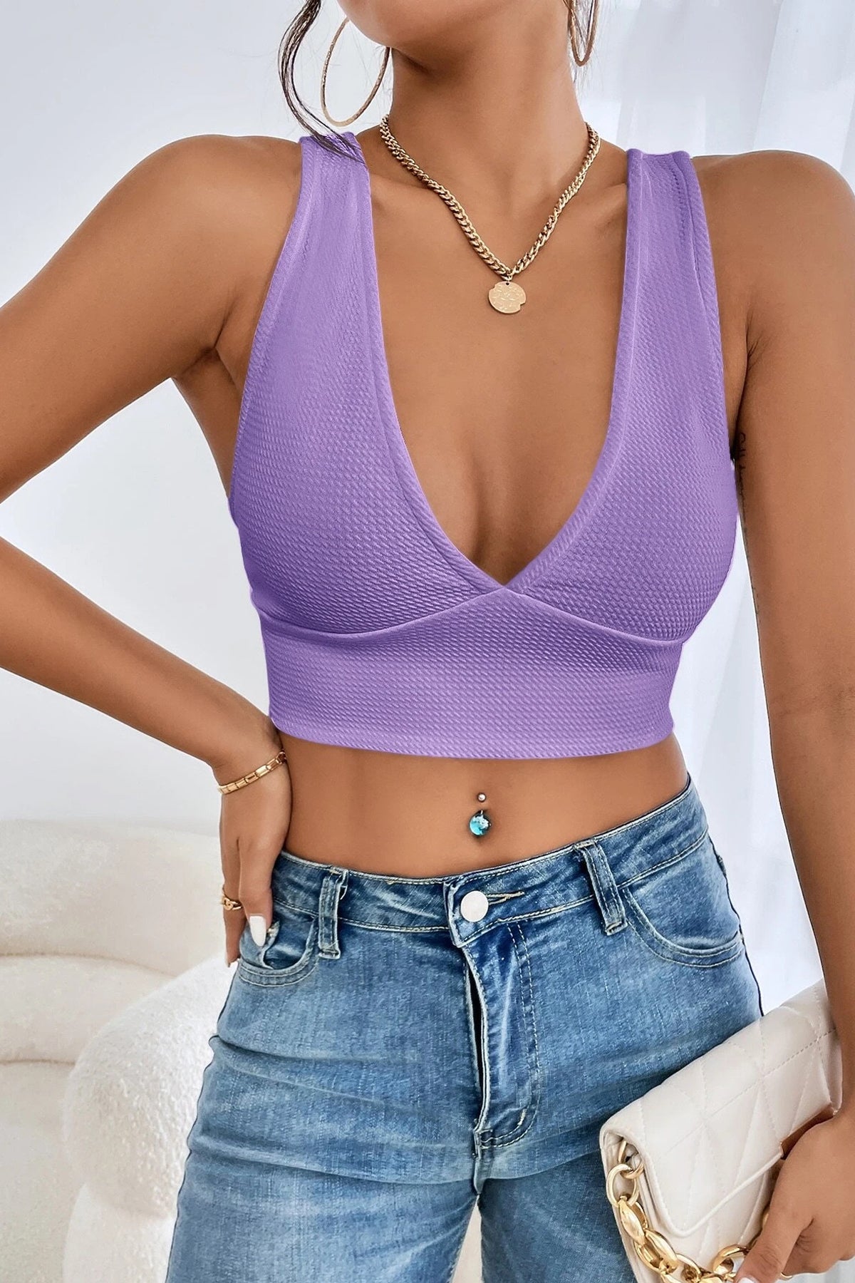 Kadın Lila Çapraz Sırt Detaylı Şık Crop Top Büstiyer