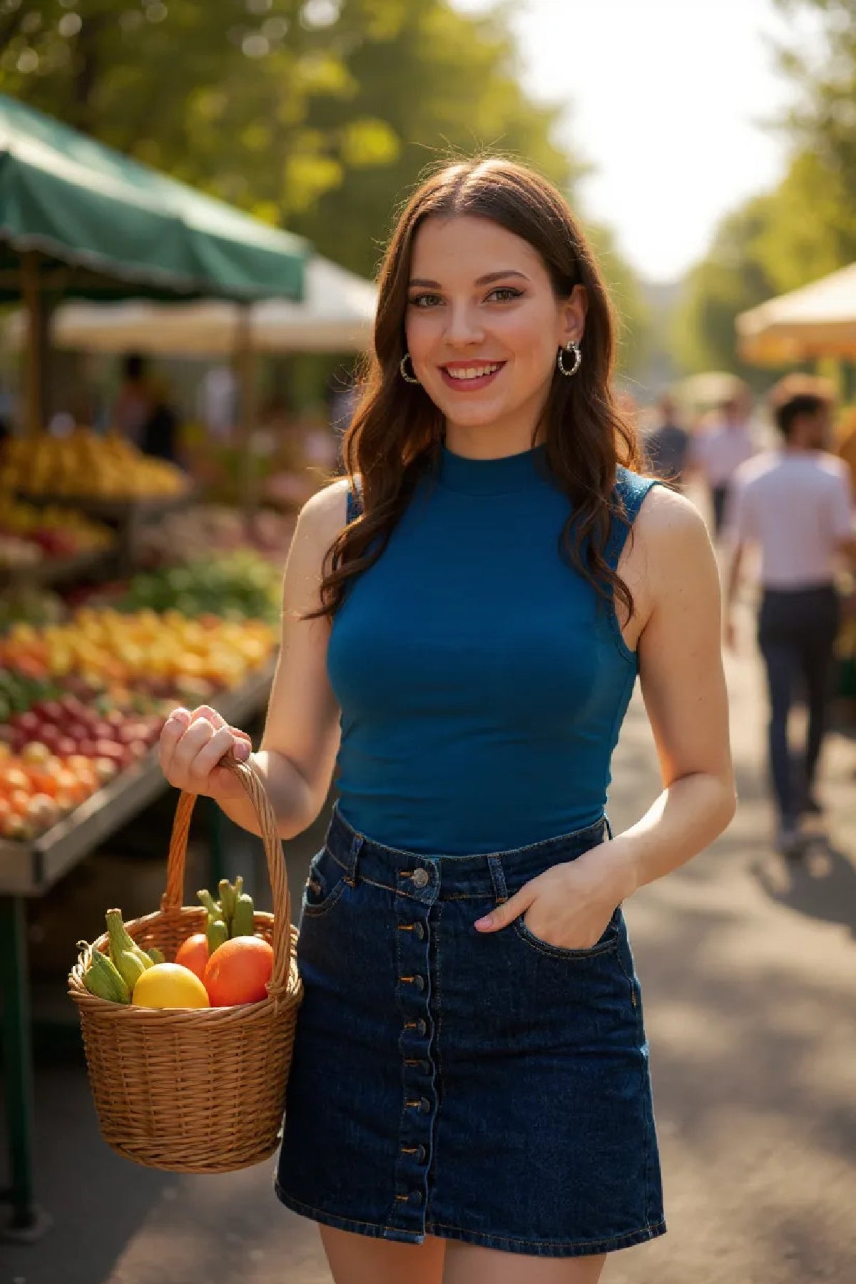 Kadın Mavi Kolsuz Balıkçı Yaka Basic Bluz