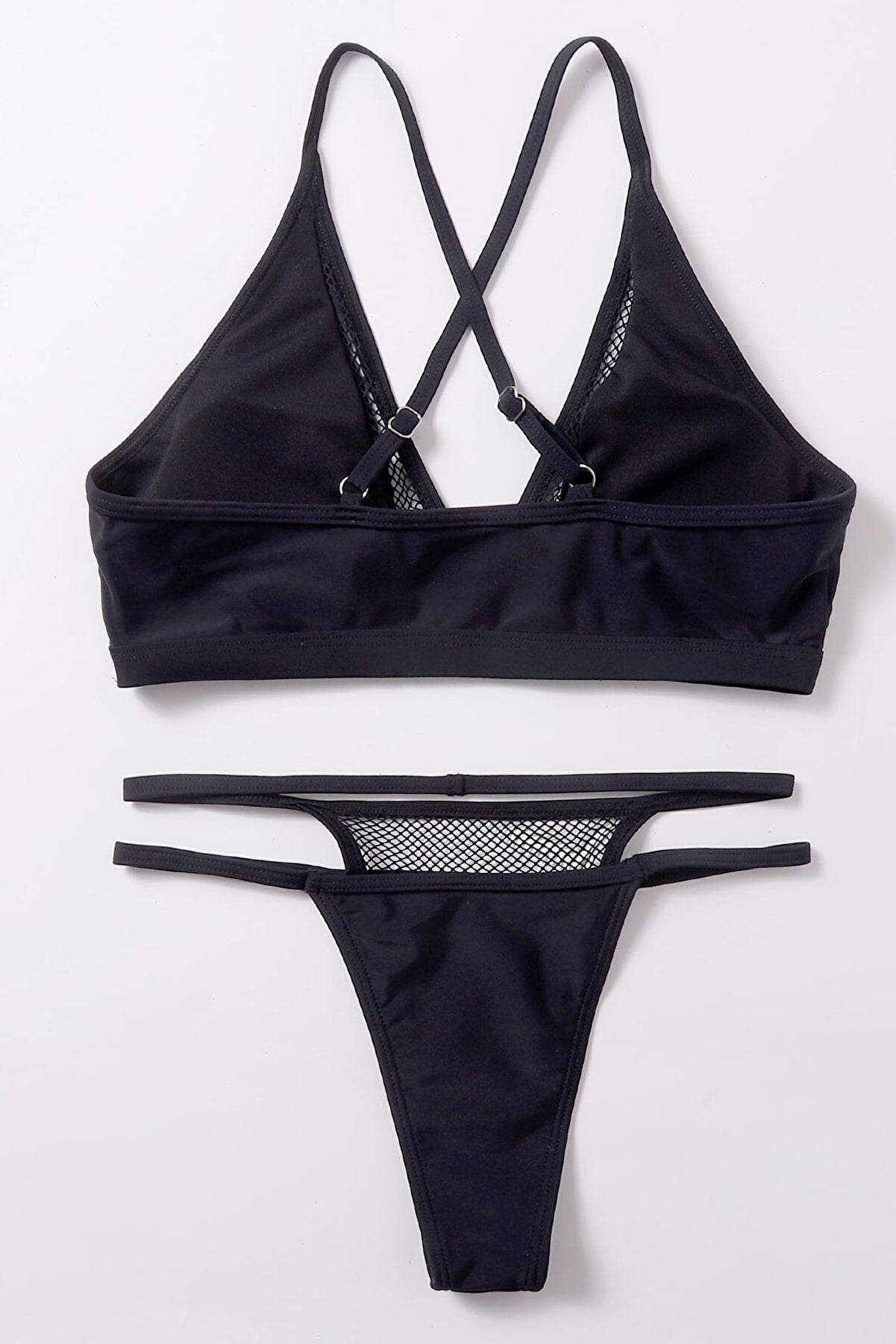 Kadın Siyah File Detaylı Iç Çamaşır Takımı