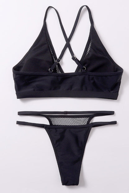 Kadın Siyah File Detaylı Iç Çamaşır Takımı