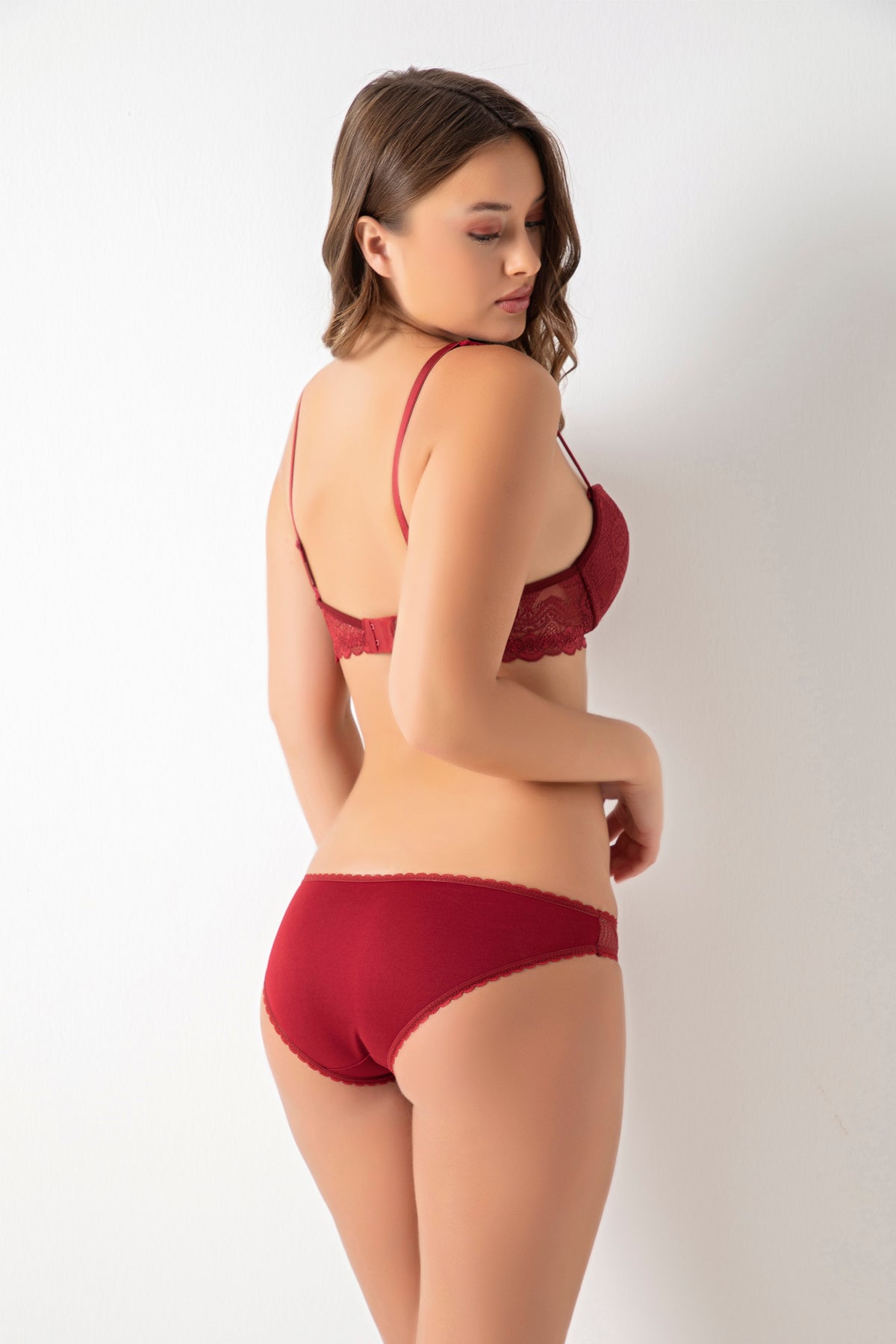 Kadın Bordo Straplez Push Up Dolgulu Sütyen Külot Takımı