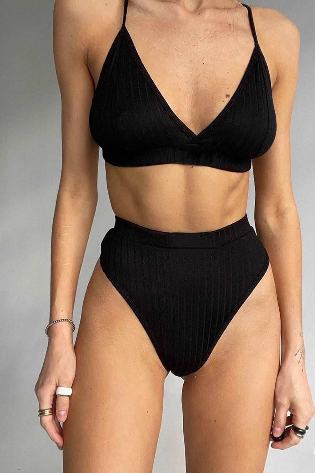Kadın Siyah Yüksek Bel Dolgusuz Slip Takım