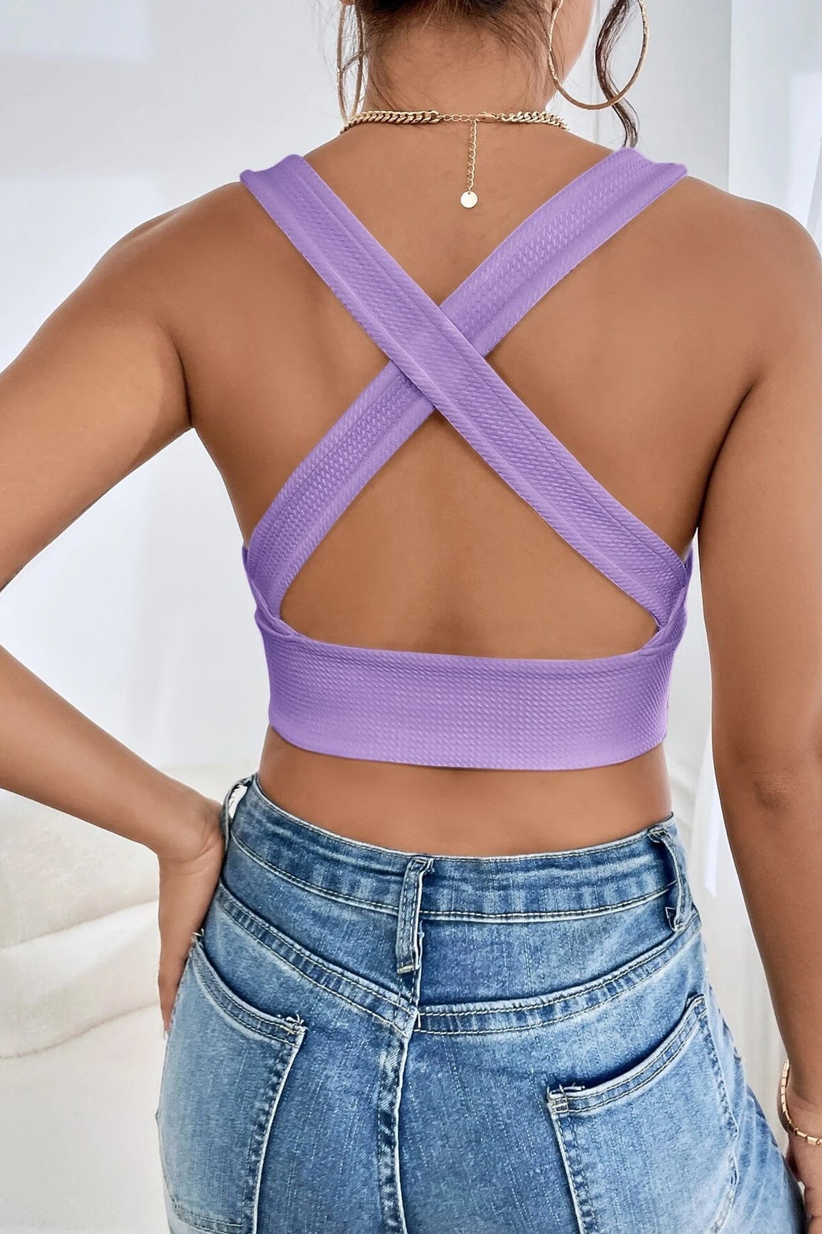 Kadın Lila Çapraz Sırt Detaylı Şık Crop Top Büstiyer
