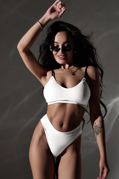Kadın Beyaz Yüksek Bel Dolgusuz Sütyen Takımı