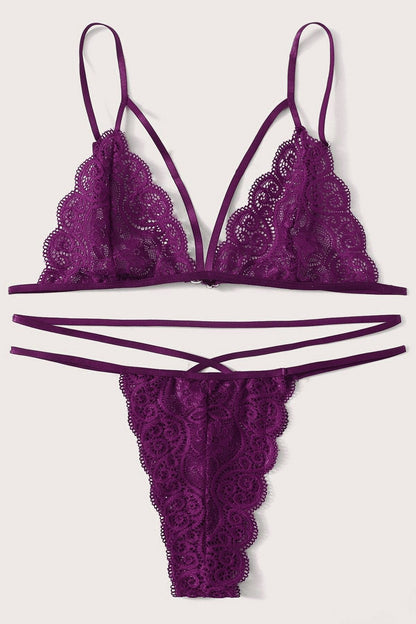 Kadın Mor Dantel Sütyen Külot Takımı