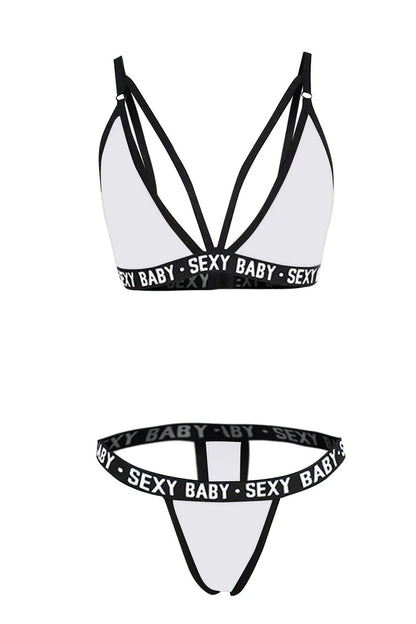 Kadın Beyaz Yazı Detaylı Ipli Sütyen Takımı