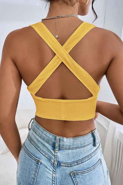 Kadın Sarı Çapraz Sırt Detaylı Şık Crop Top Büstiyer