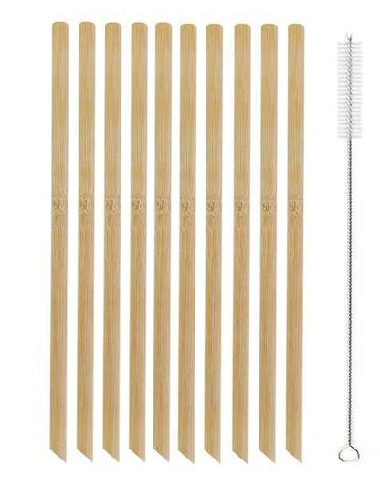 10 Adet Doğal Bambu Pipet Vegan Pipeti ve Temizleme Fırçası