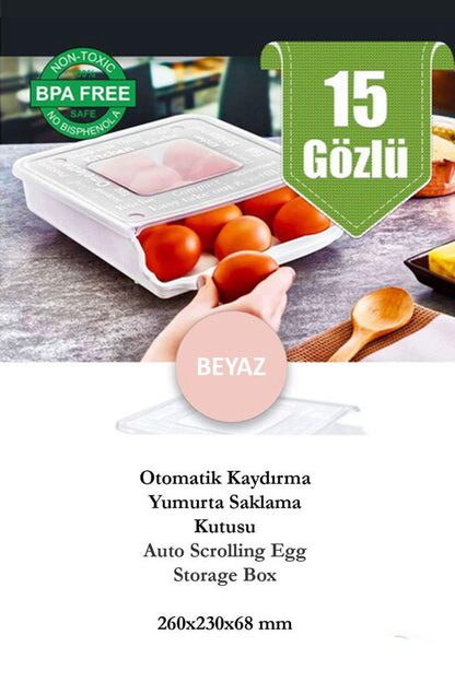 Yumurta Saklama Kabı 15 Gözlü Kapaklı Otomatik Kayar Rampalı Yumurtalık