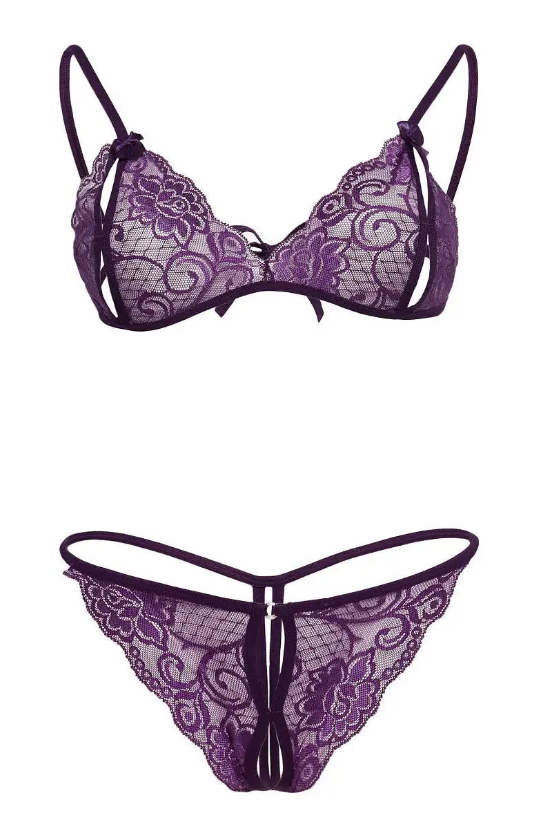 Mor Dantelli Sütyen Ve Gstring Takımı