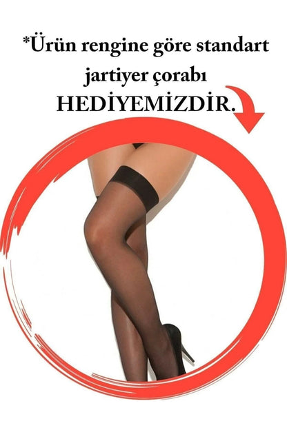 Siyah Özel Bölgesi Açık Dantelli Jartiyerli Gecelik