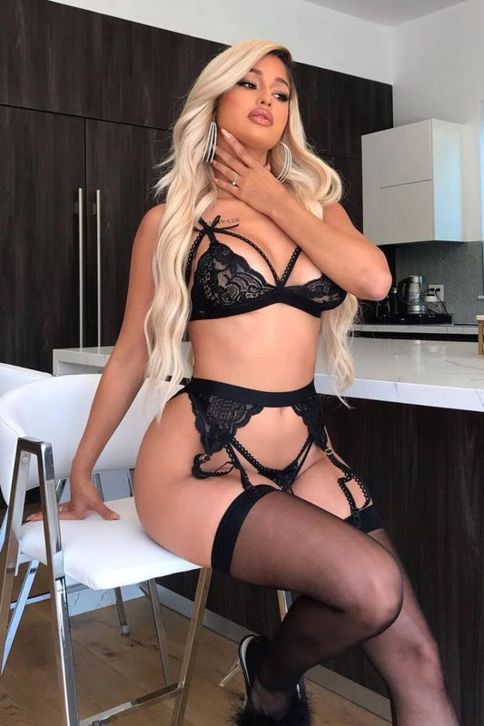 Siyah Dantelli Jartiyer Takımı