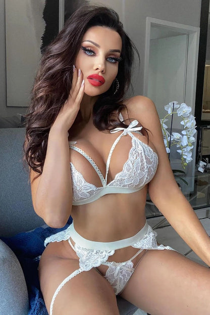 Beyaz Dantelli Jartiyer Takımı