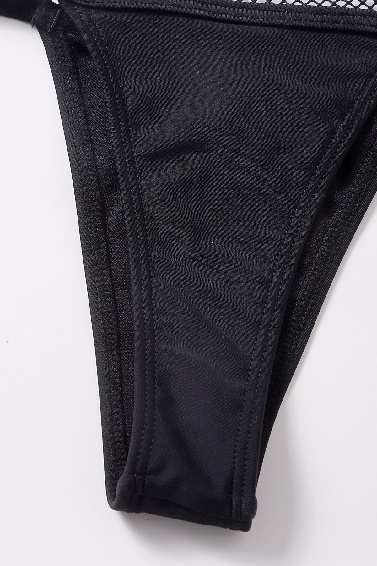 Kadın Siyah File Detaylı Iç Çamaşır Takımı