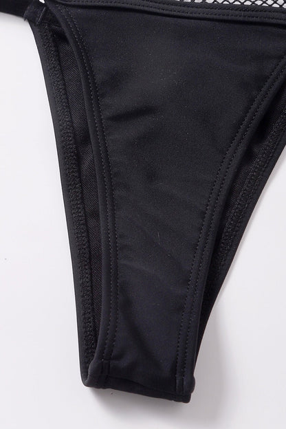 Kadın Siyah File Detaylı Iç Çamaşır Takımı