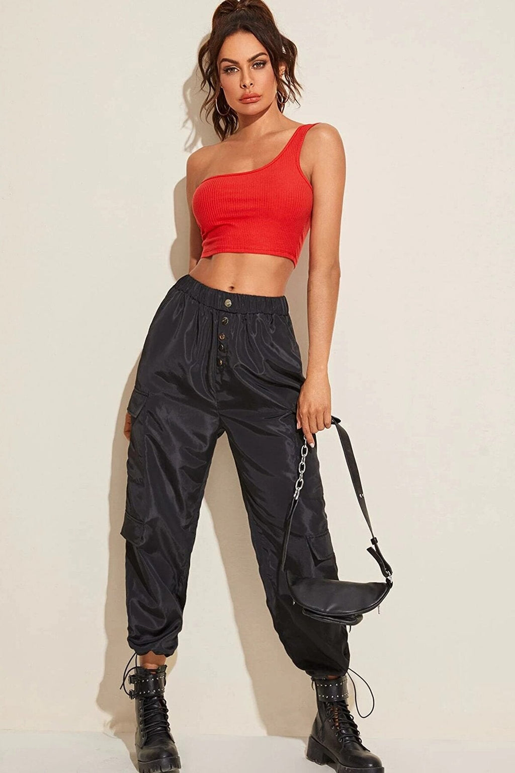 Kadın Kırmızı Tek Omuz Crop Büstiyer