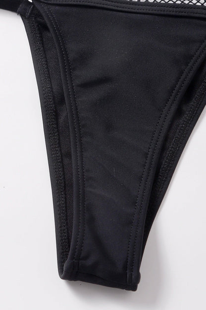 Kadın Siyah File Detaylı Özel Bikini Takımı