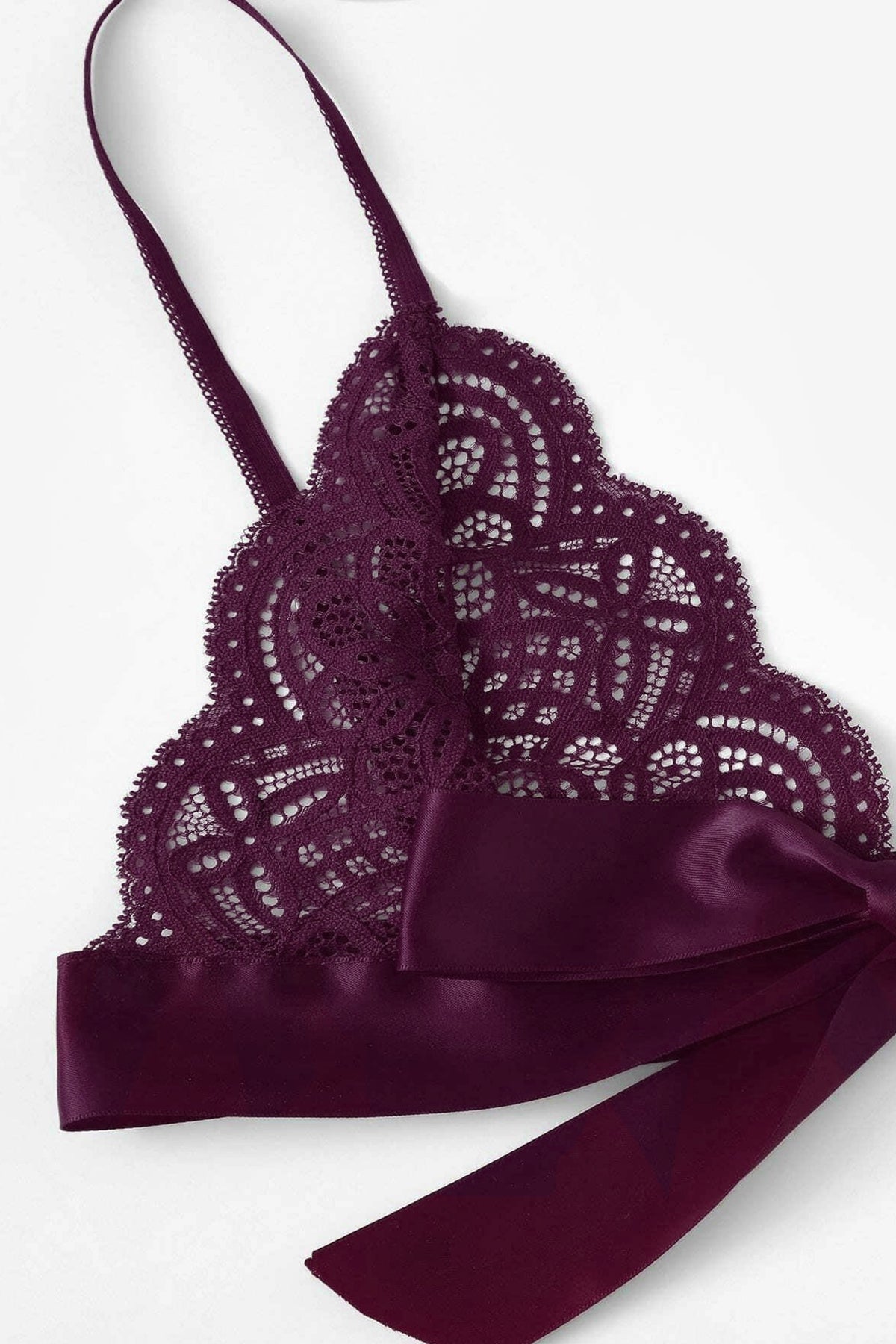 Kadın Mor Kurdelalı Ve Dantelli Sütyen Külot Takımı