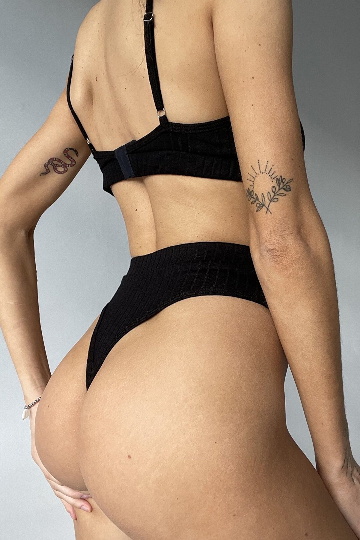 Kadın Siyah Yüksek Bel Dolgusuz Slip Takım