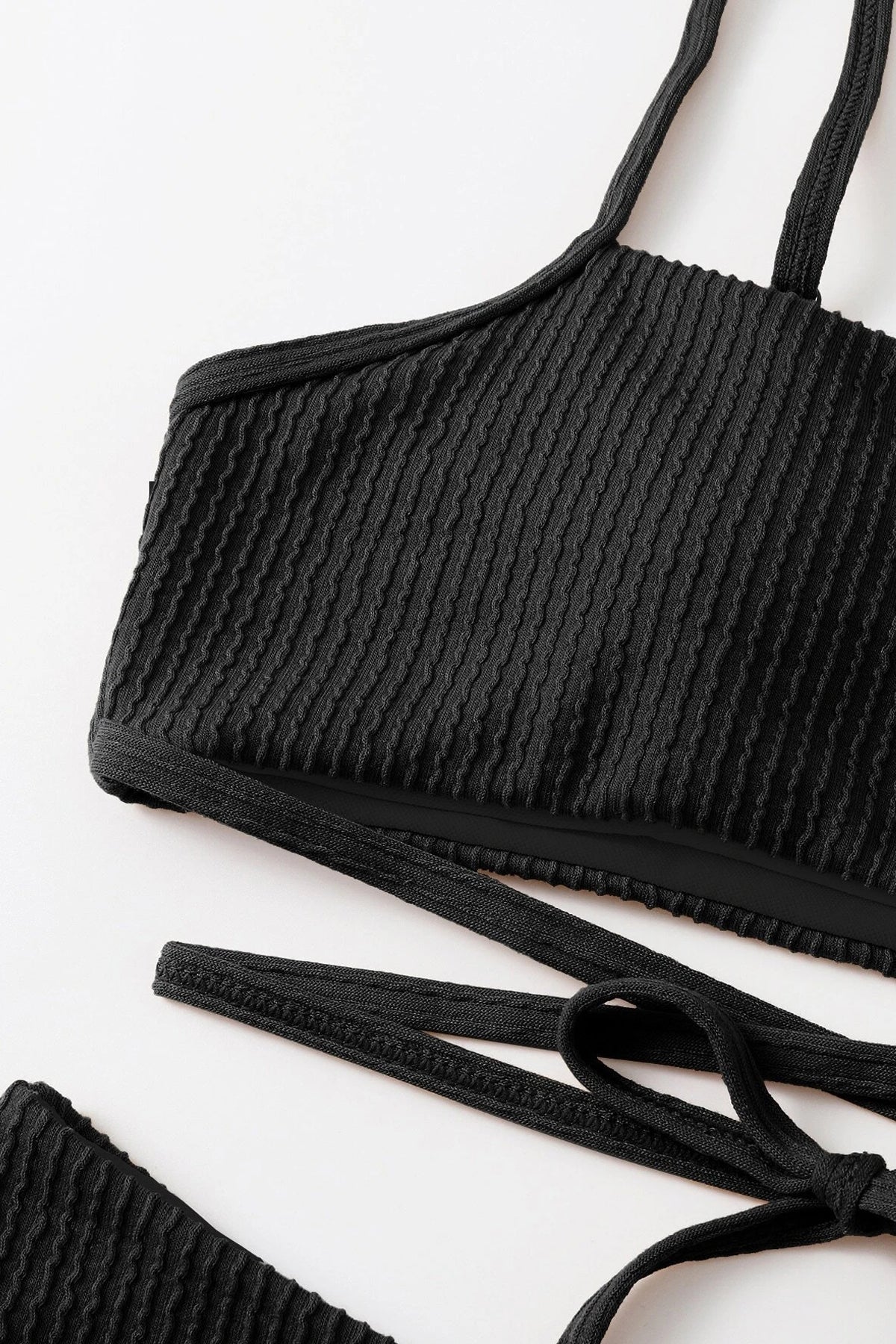 Kadın Siyah Çapraz Bağlama Detaylı Yüksek Bel Bikini Takımı