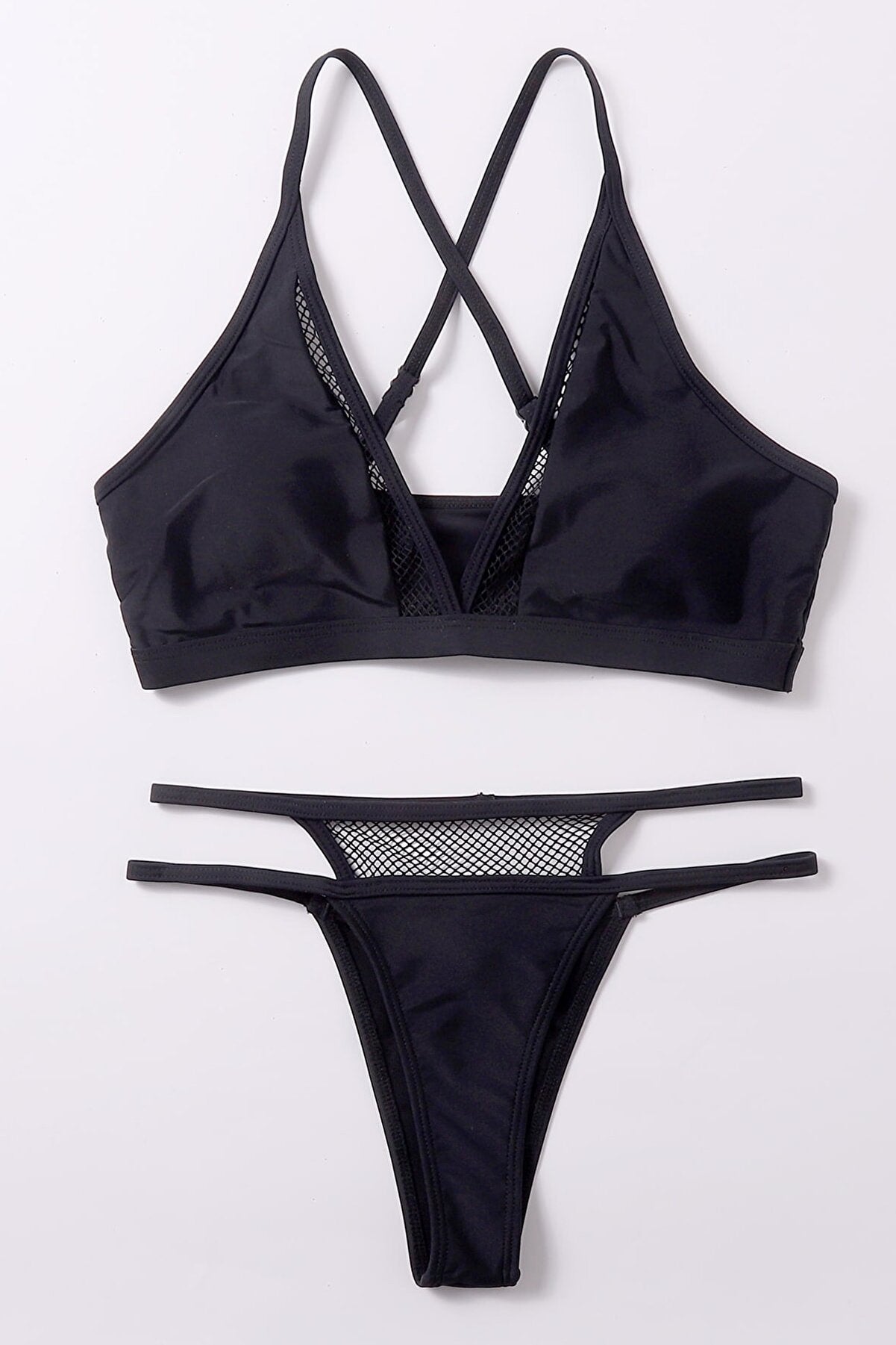 Kadın Siyah File Detaylı Iç Çamaşır Takımı