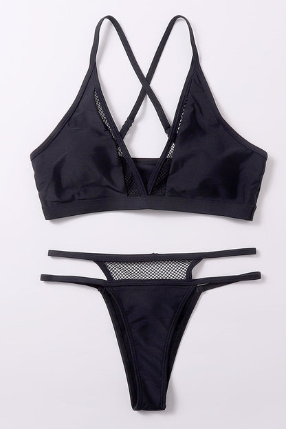 Kadın Siyah File Detaylı Iç Çamaşır Takımı