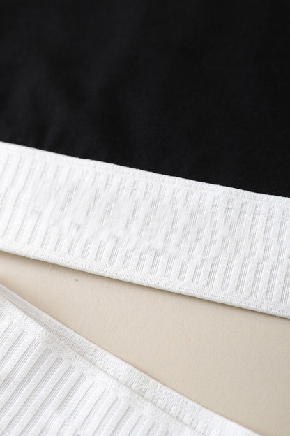 Kadın Siyah Beyaz Lastikli Çapraz Crop Toplu Şortlu Gecelik Takım